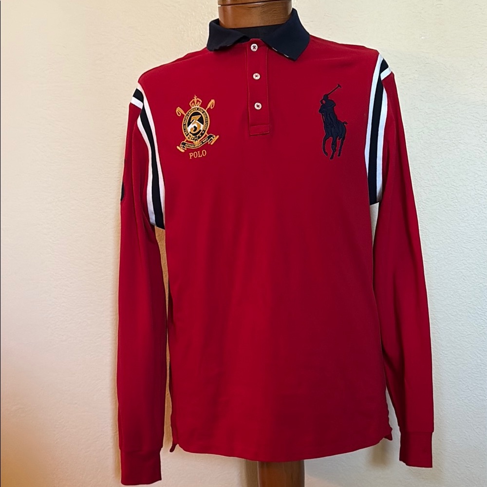 Polo Ralph Lauren Gold Crown Crested Embroidered Long Sleeve Polo Shirt